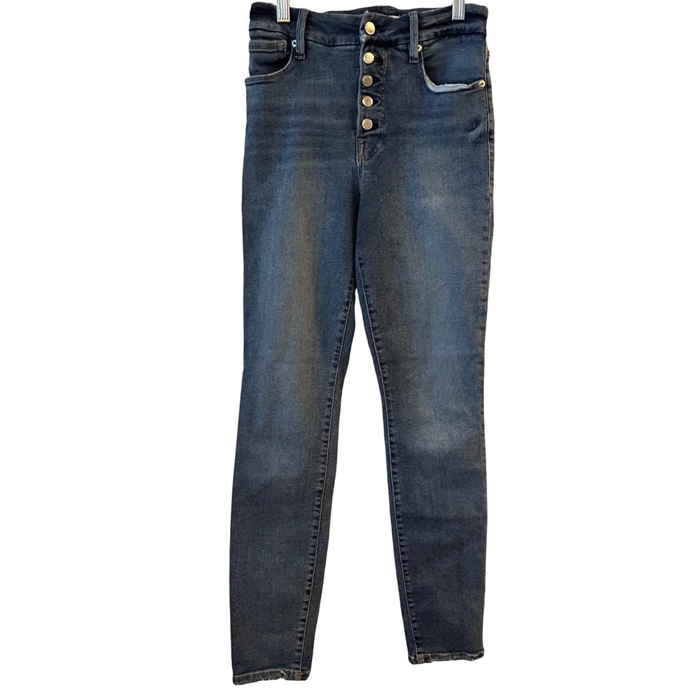 Good American High Rise Button Fly Skinny Jeans Indigo Wash Size 4 27